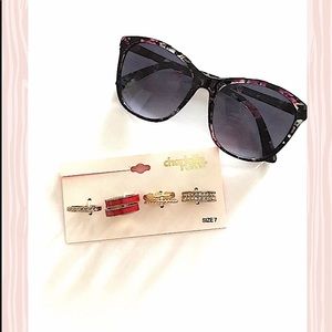 Coral, gold, and sparkly stackable ring set